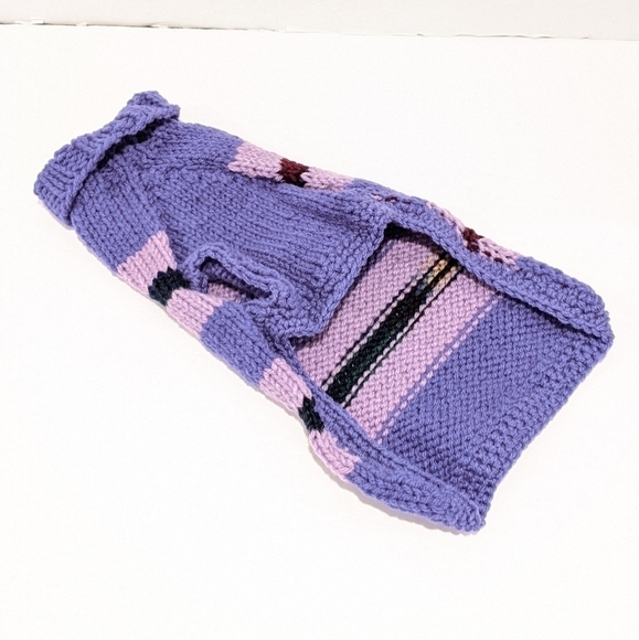 handmade hand knit purple striped dog sweater medium - Picture 4 of 7